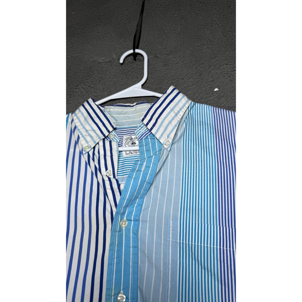 Brooks‎ Brothers Striped Button Down Shirt Preppy Blue Cotton Mens L - Picture 3 of 8